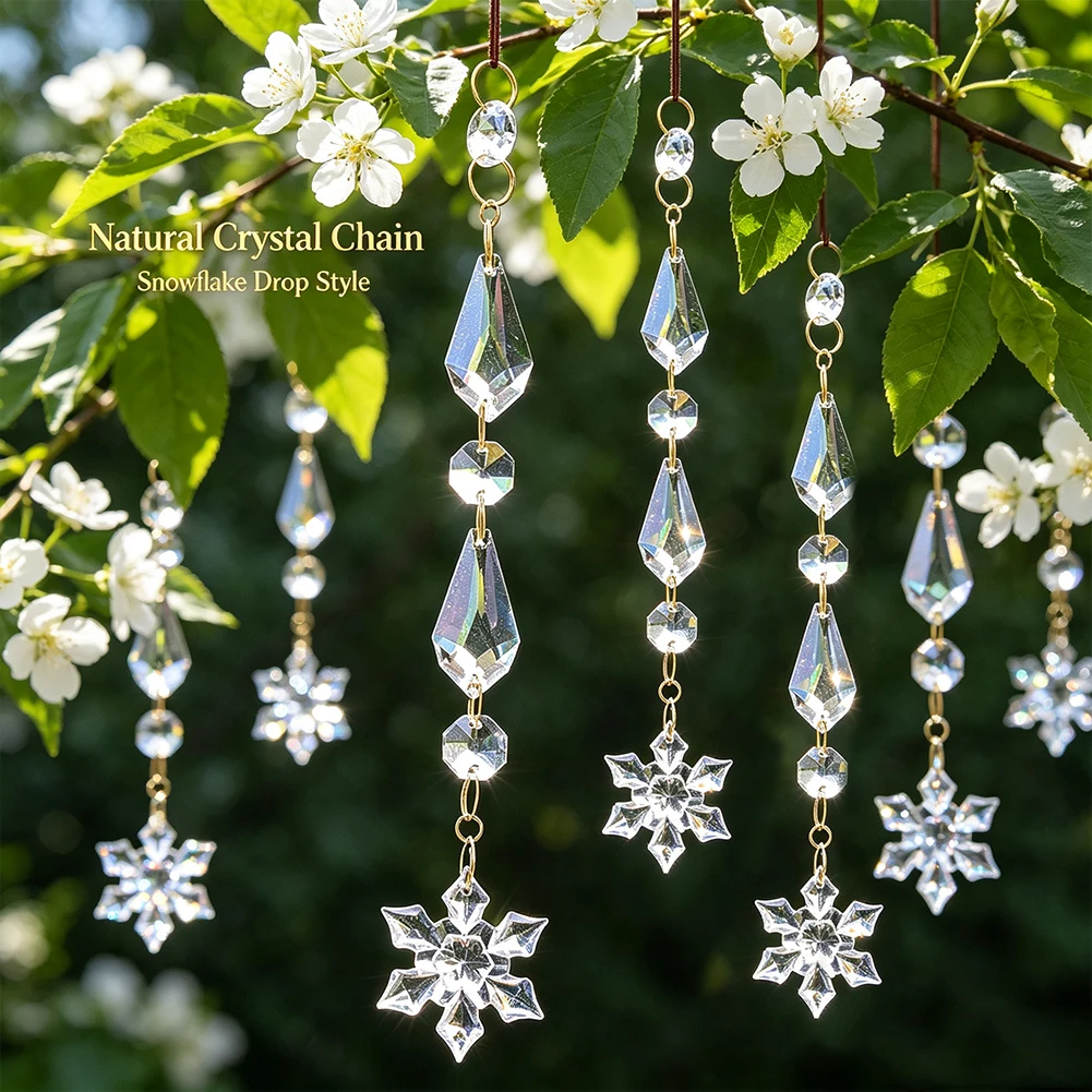 Clear Snowflake Prism Pendant Glass Bead Strand Crystal Suncatcher Hanging Chain for Window Garden Home Wedding Party Decor