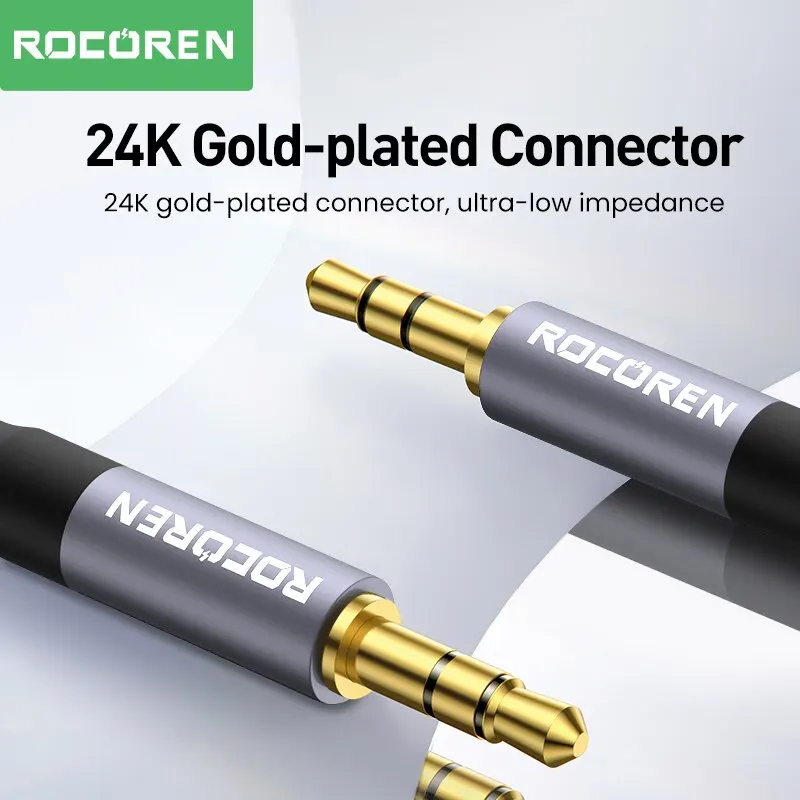 Rocoren 3.5mm Jack wtyczka do kabla Audio z męskiego na męskie przewód Aux Audio 3.5mm do telefonu słuchawki samochodowe MP3 głośnik komputer