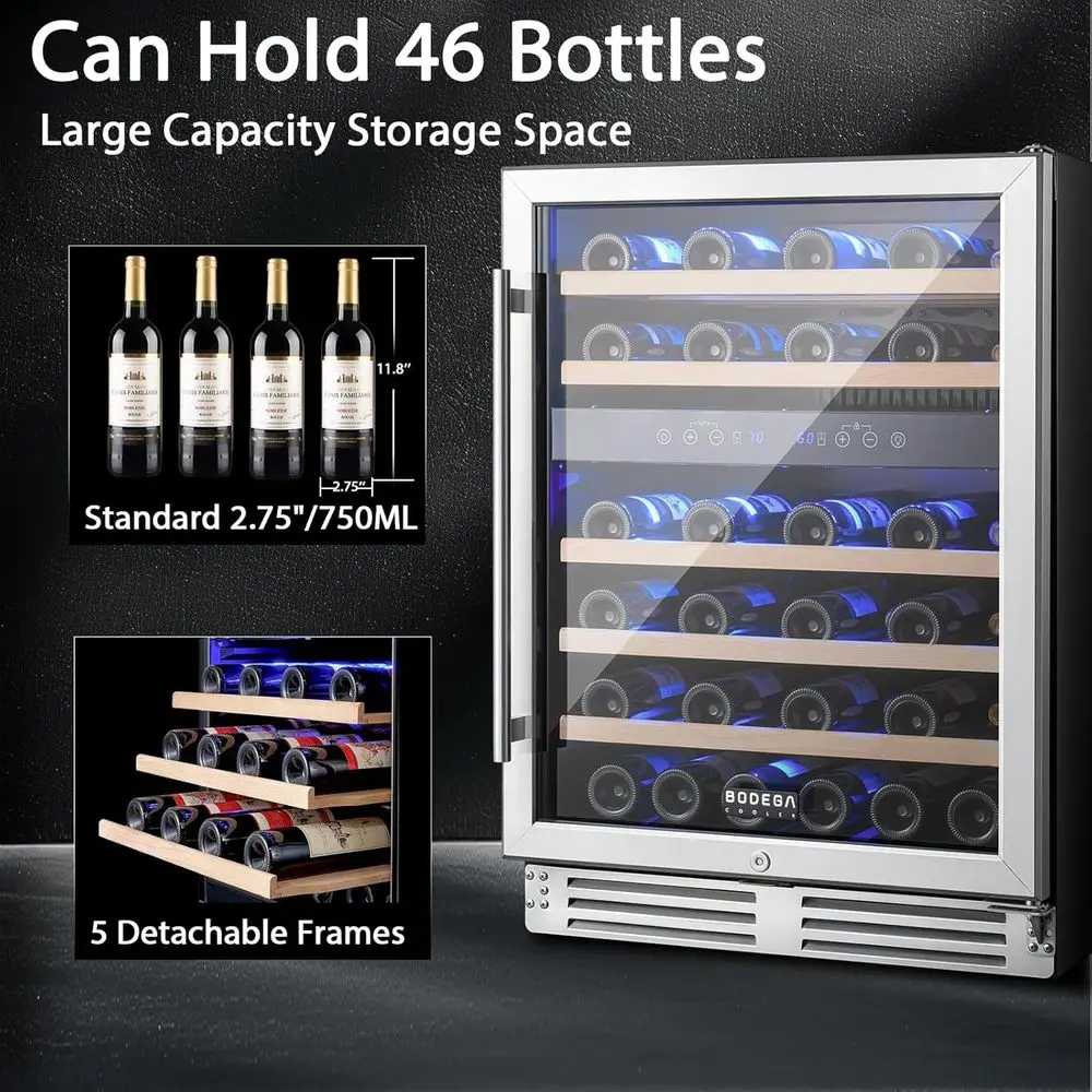 24 Dual-Zone Under-Counter Wine Cooler, 46-Bottle Capacity, Adjustable Shelves, Energy Efficient image 3