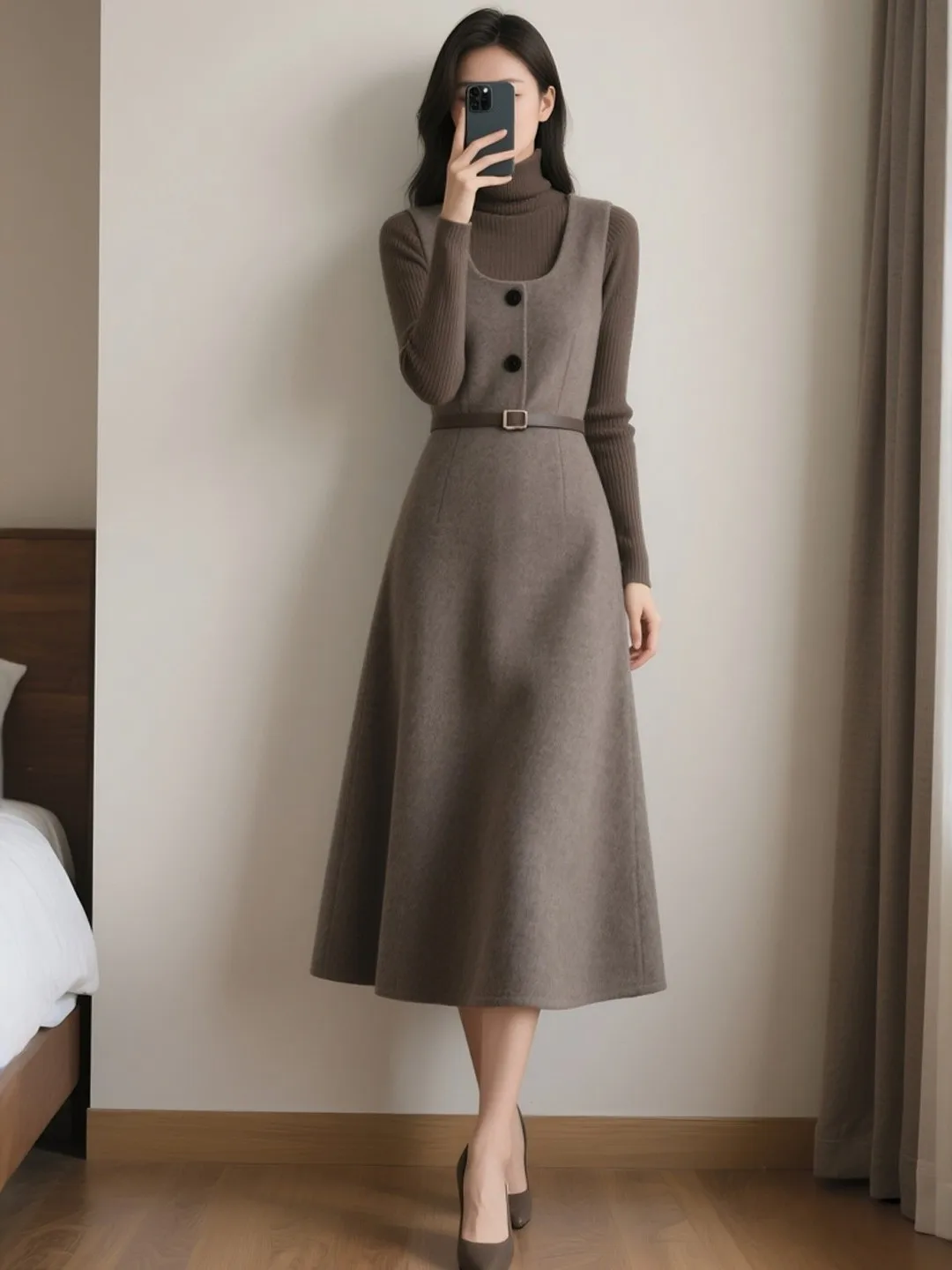 

Ele осенне-зимний женский винтажный жилет Dr для похудения, шикарный внутренний комплект, цельный комплект, юбка трапециевидной формы с высокой талией, длинная све