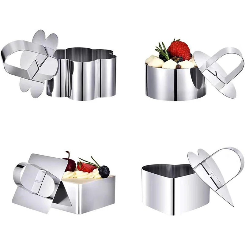 

Stainless Steel Mousse Cake Ring With Lid 4Pcs Cake Ring Mold Set Cake Decoration Tool Pastry Dessert Baking Mold Baking Tool