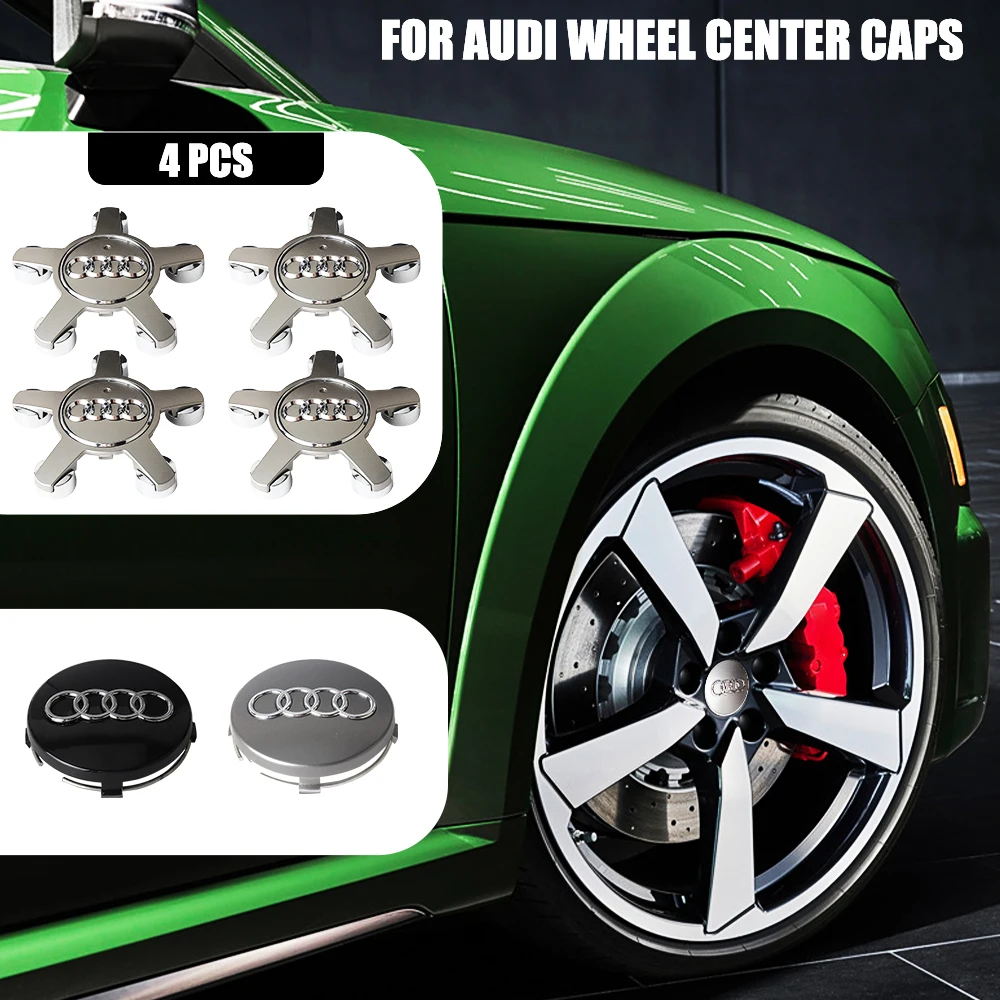 4PCS Car Wheel Center Hub Caps Covers Auto Accessories For Audi S TT A6 C6 C5 C7 A5 A4 B8 B6 B7 A3 A8 A2 A1 Q3 Q5 Q7 RS Quattro - view 2