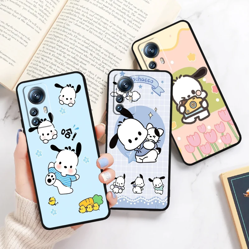 Sanrio Pacha Dog Cute Cartoon For Xiaomi Mi Poco F5 F4 F3 X6 X5 X4 X3 M6 M5 M5S M4 M3 C65 Pro GT NFC 5G Black Soft Phone Case