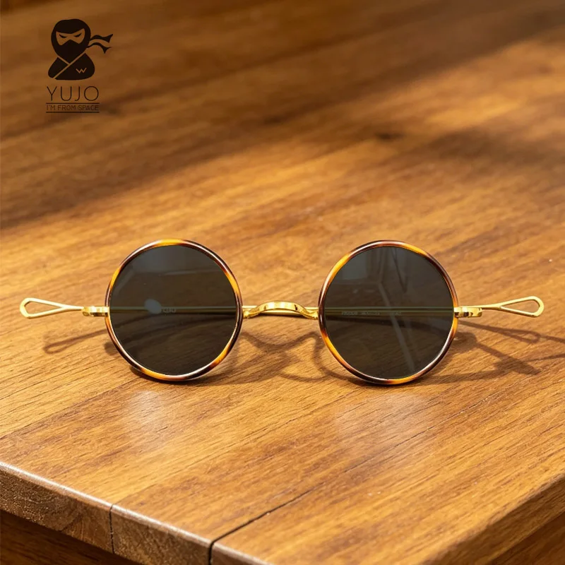 Vintage Saddle Bridge Japanische Windsor Runde Metall-Sonnenbrille mit geraden Bügeln, UV400 polarisiert, Retro-Korrektionsbrille