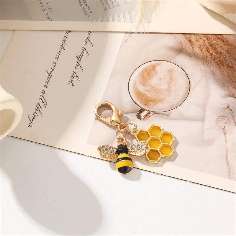 Cute Keychain Bee Honeycomb Heart Flower, Gift for Her