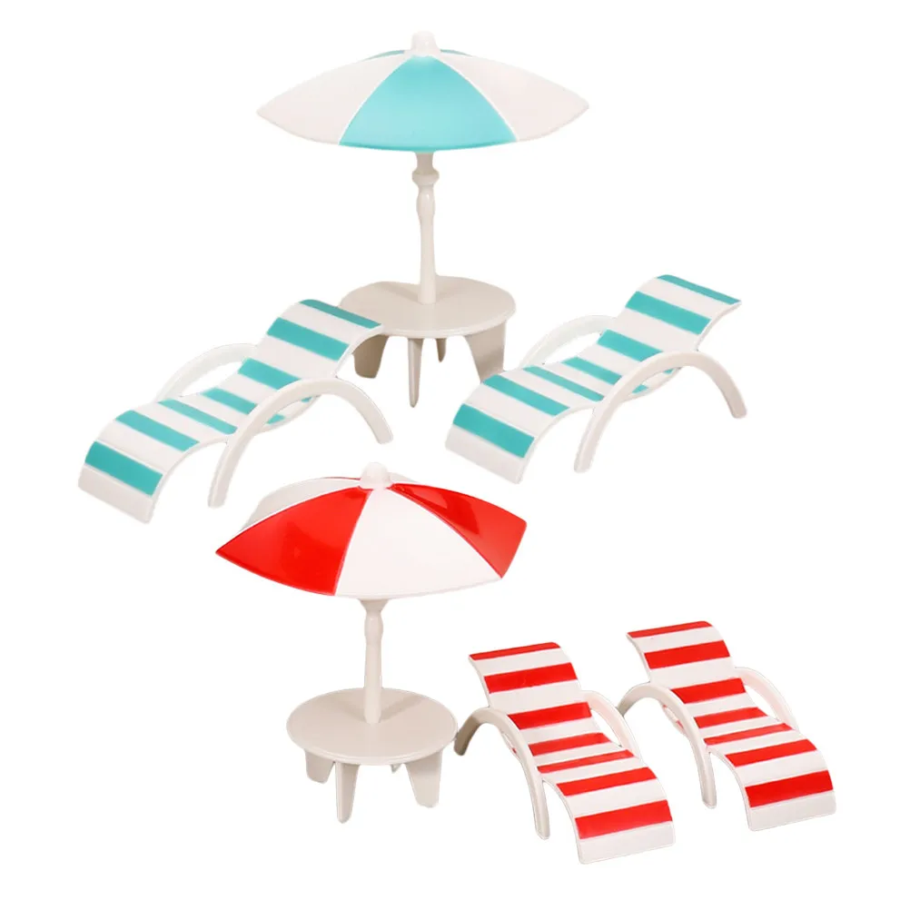 

2Sets Beach Theme Dollhouse Accessories Miniature Chairs and Sun Umbrella Set Intricate Design for Miniature House Decor Coastal