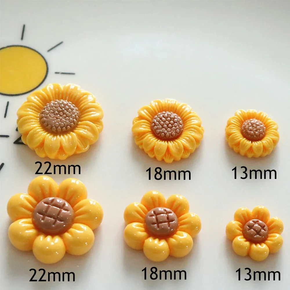 10PCS Shiny Sunflower Series Miniature Flat Back Resin Cabochons For Hairpin Scrapbooking DIY Home Decor Craft Accessories