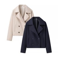 2024 autumn new women's clothing style fashionable and versatile long sleeved double breasted short woolen jacket
