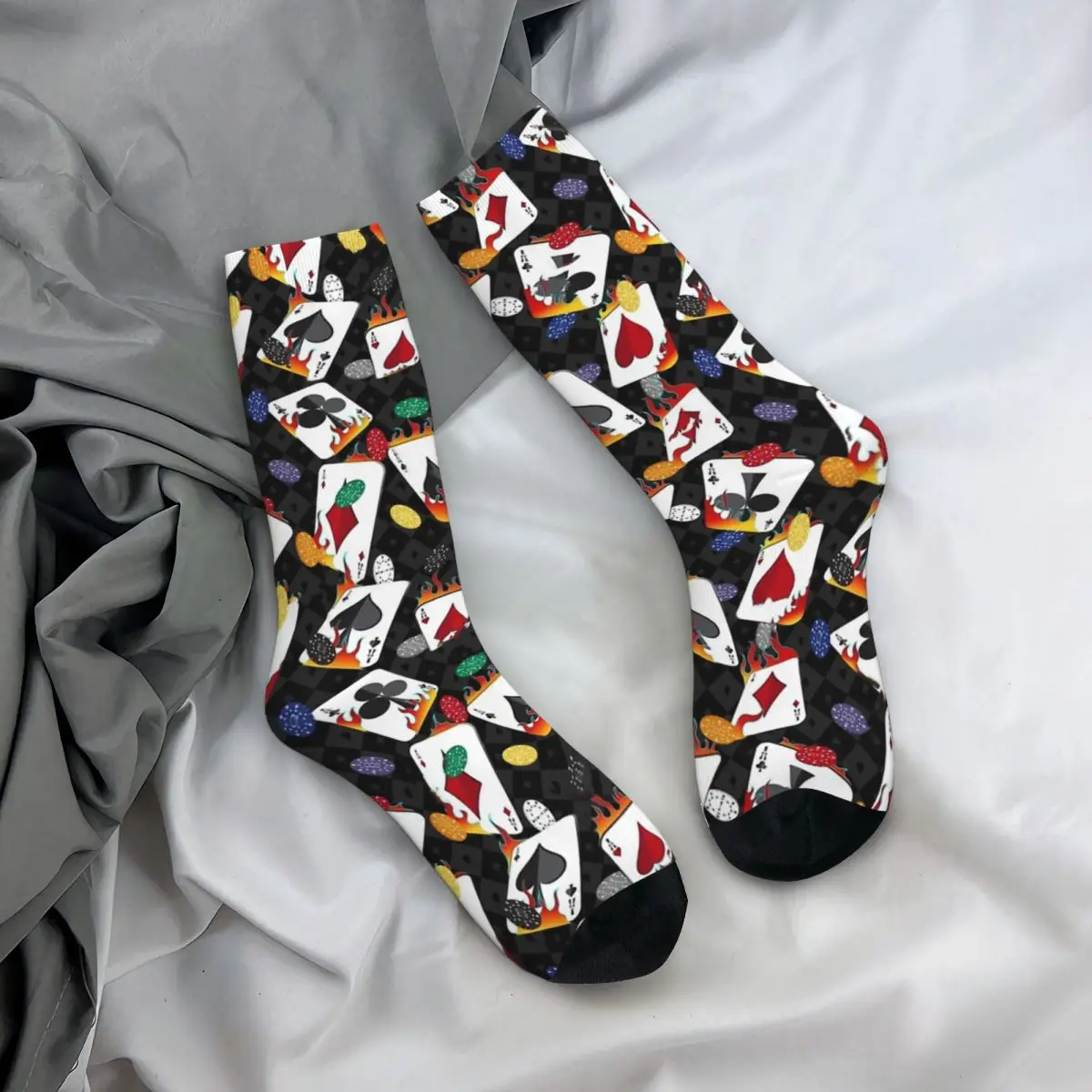 Hip Hop Vintage Flaming Lucky Playing Cards Crazy Men's compression Socks Unisex Card Class Street Style Seamless Crew Sock Boys