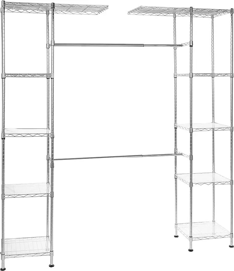 Expandable Metal Hanging Storage Organizer Rack Wardrobe with Shelves, 14