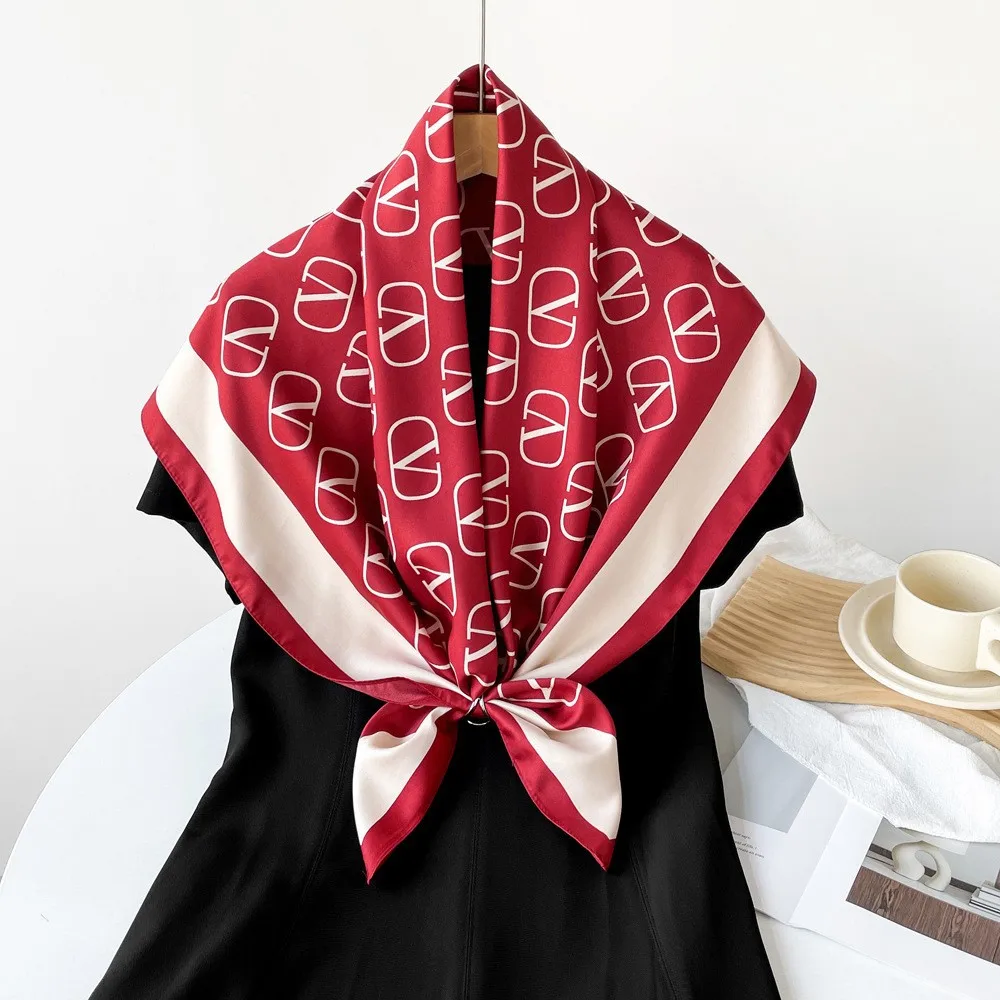 Pañuelo de seda twill 90 Map Wine Red para mujer, pañuelo cruzado Baotou de Indonesia, pañuelo cuadrado grande de alta gama, pañuelos de primavera y otoño