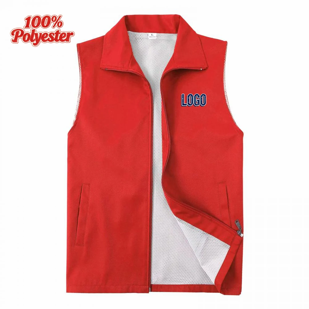 Unisex Double-Layer Vest Custom Company Team Logo Print Photo Breathable Sleeveless for Volunteer Work Uniforms Men Women Coats