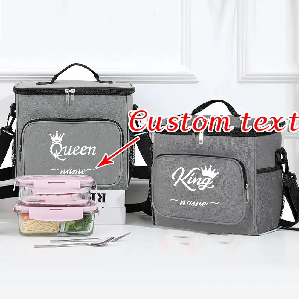 

Customized Name Grey Lunch Bag Lunch Box Insulated Handbag Waterproof Camping Storage Box Refrigerated Food Storage Box