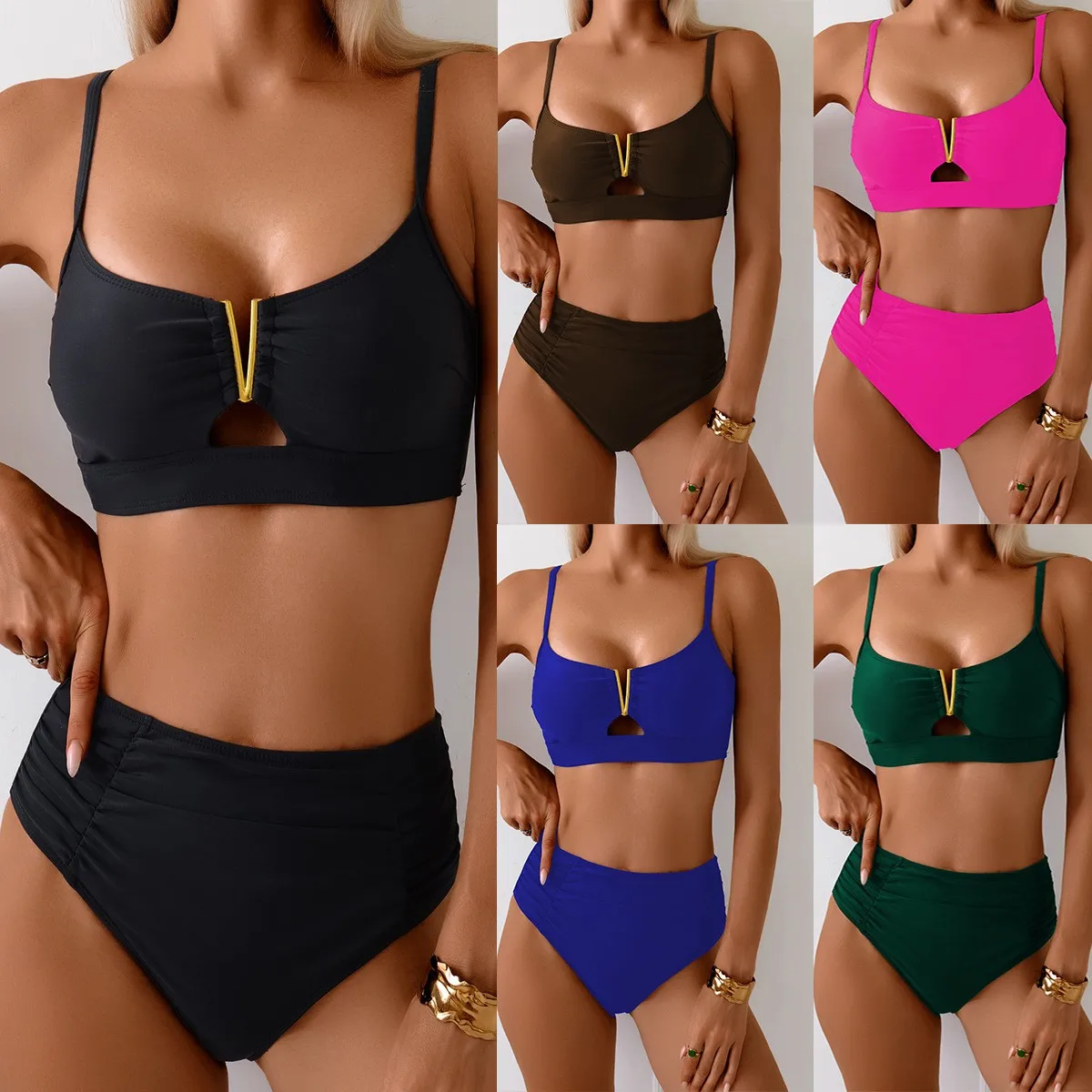 Woman Bikini Sets Crop Top High Waist Bikinis Women's Beach Cut Out Swimwear Black Two Piece Swimsuit Women Beachwear 2026