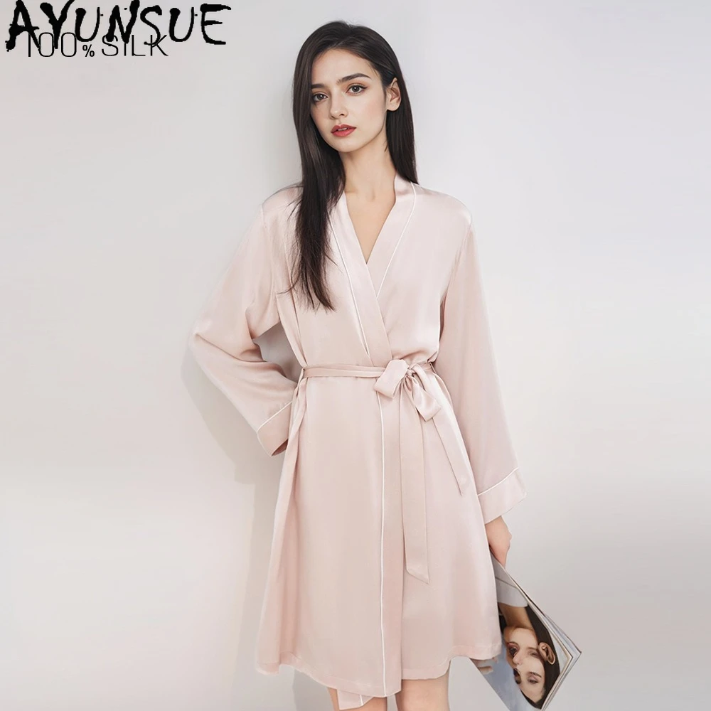 

AYUNSUE 100% шелковые халаты из тутового шелкопряда для женщин, 19 мм, новинка весна-лето 2026, одежда для сна, пижама женская