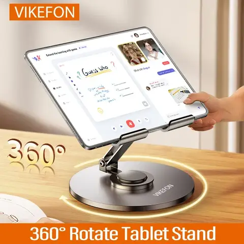 VIKEFON 360 회전 태블릿 ​​책상 휴대 전화 홀더 스탠드 접이식 게으른 브래킷 iPhone iPad Samsung 용 금속 데스크탑 마운트