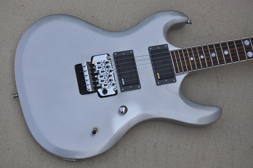 Silver Electric Guitar with Tremolo Bar,24 Frets,Rosewood  Fretboard,Customizable