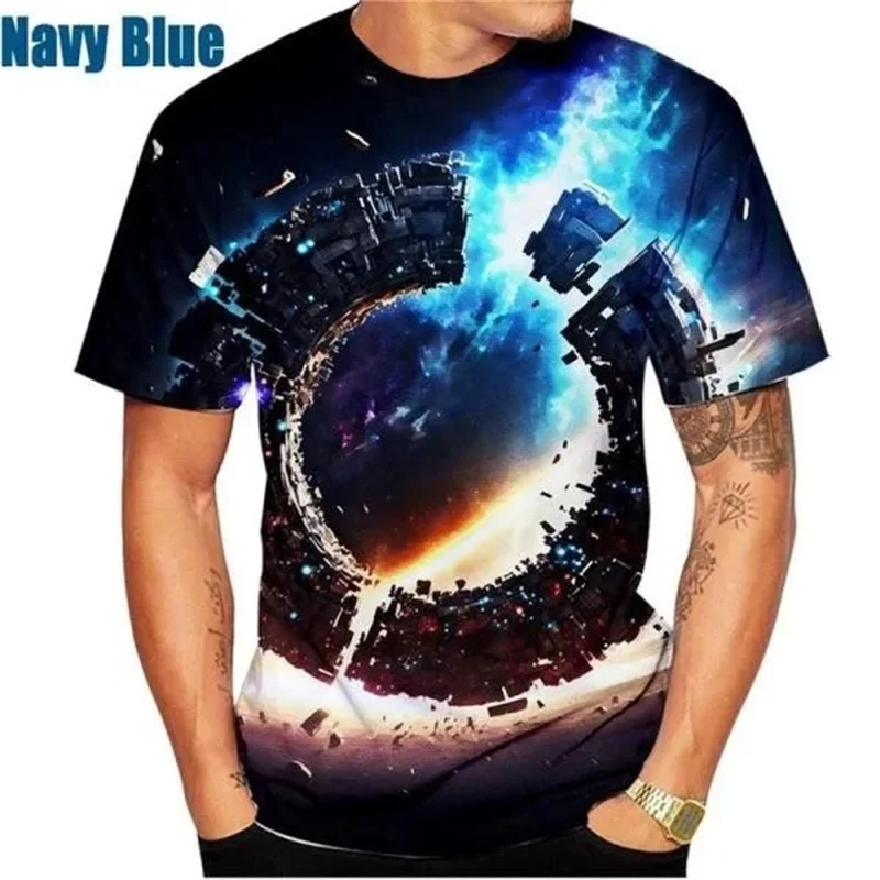 3D Printed Space Planet T-Shirt For Men Galaxy Outer Pattern Tees Summer Harajuku Loose Round Neck Tops Short Sleeves T Shirts