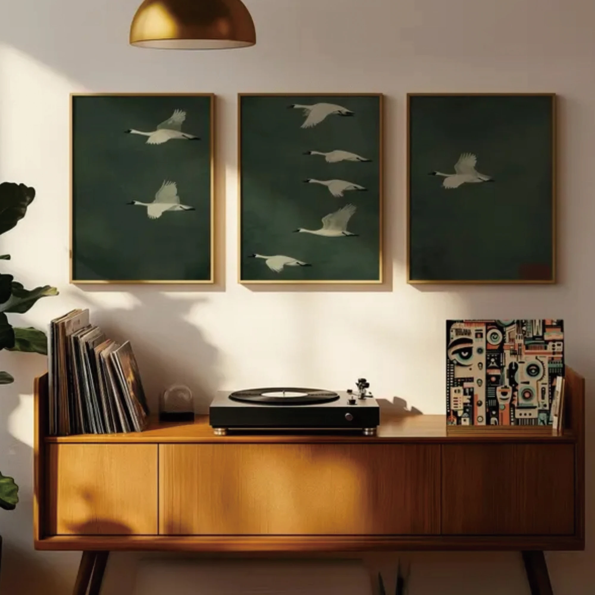 Three Piece Emerald Green Flock Of Geese Wall Art Print Canvas Painting Poster Picture For Living Room,Bedroom Home Decor