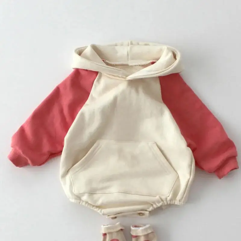 2024 Spring Baby Clothes 0 to 12 months Boys and Girls Hooded Pullover Long sleeved Romper Girl Bodysuit for Newborn