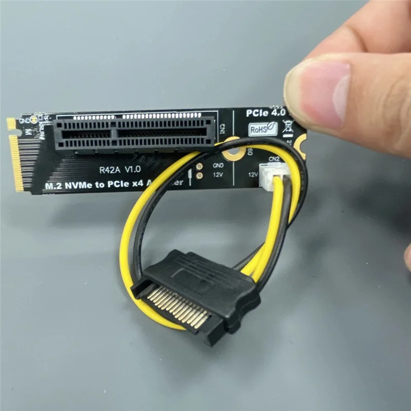 

AED7-M2 Nvme Key-M To PCI-E 4.0 X4 Riser Card Adapter Board Converter Card With SATA Power Cord For M.2 M Key 2260 2280 SSD