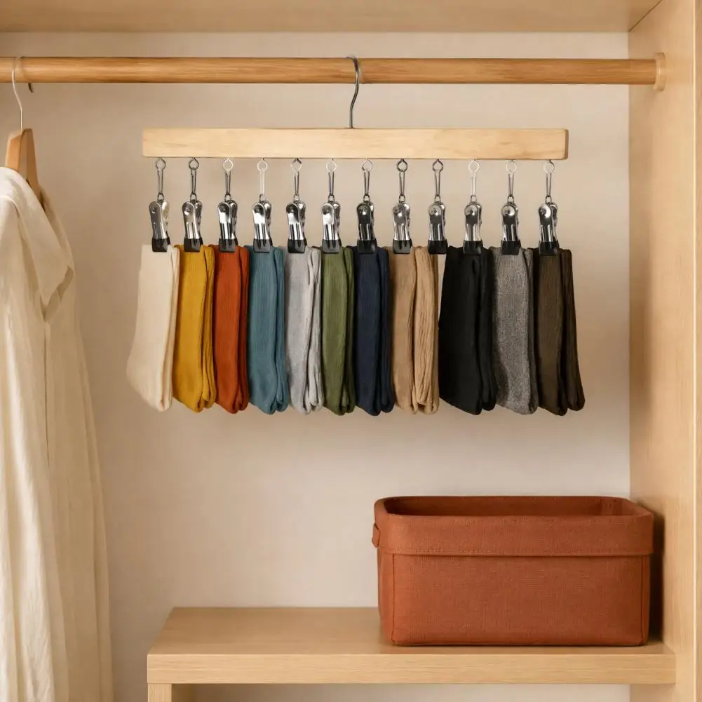 Legging Hangers with 12 Clips Space Saving Wooden Pants Closet Organizer 360 Degree Swivel Trouser Rack for Jeans Skirts