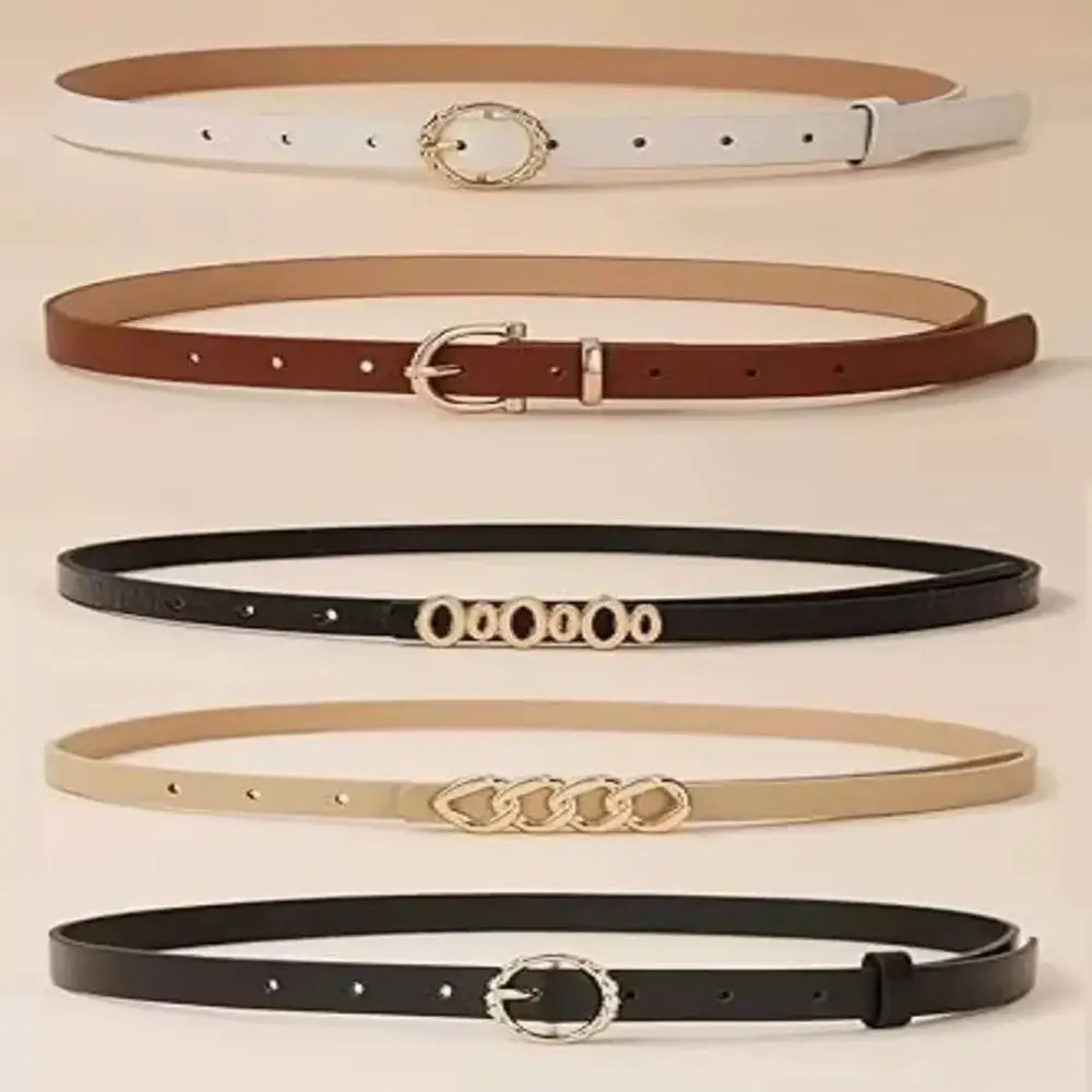 

5Pcs/Set Fashion Button Women's Belt Simple Y2k PU Leather Girdle Casual Luxury Retro Pin Buckle Belt Pants
