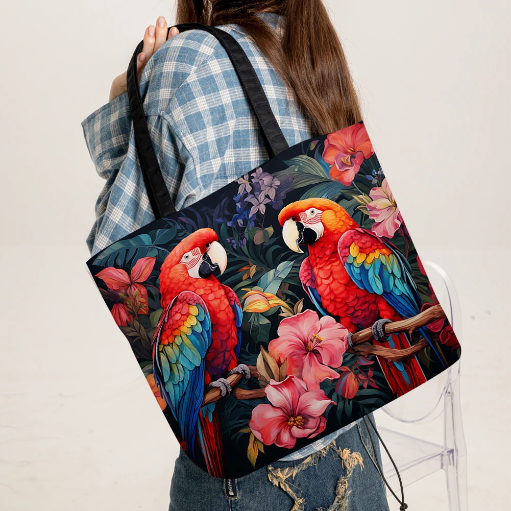 4 قطعة حقيبة يد من الكتان للطيور حقيبة يد ذات سعة كبيرة حقائب كتف للتسوق للنساء