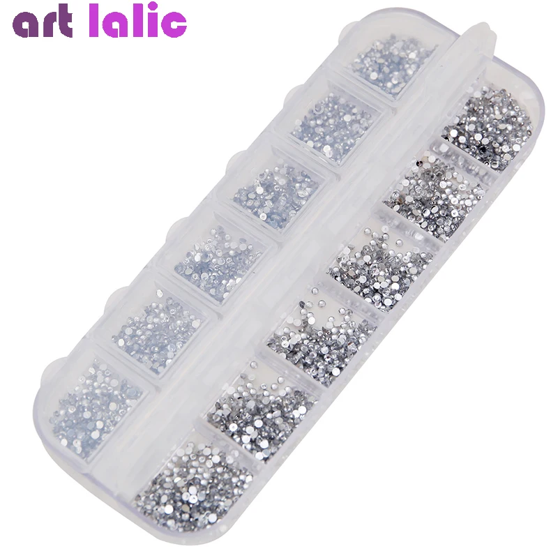 3000Pcs 1.5mm Clear Silver Rhinestones, Flatback Nail Gems, with Storage Organizer Box for DIY Nail Art Decoration