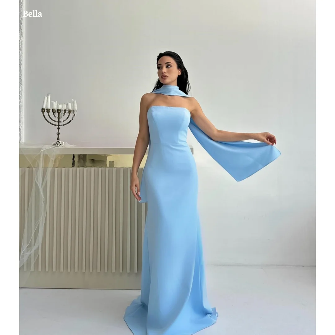 

Bella Customized Light Blue Halter Neck Sleeveless robes de soirée Fitted Long Party Dresses Elegant Prom Dress Formal Evening