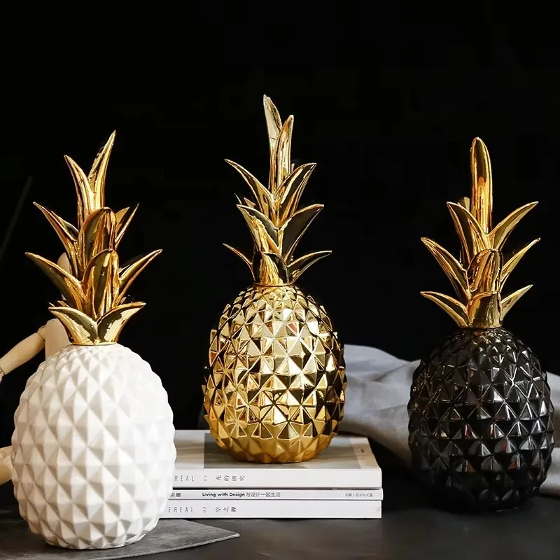 

High quality Nordic gold ceramic pineapple decoration handmade craftsmanship creative home living room decoration