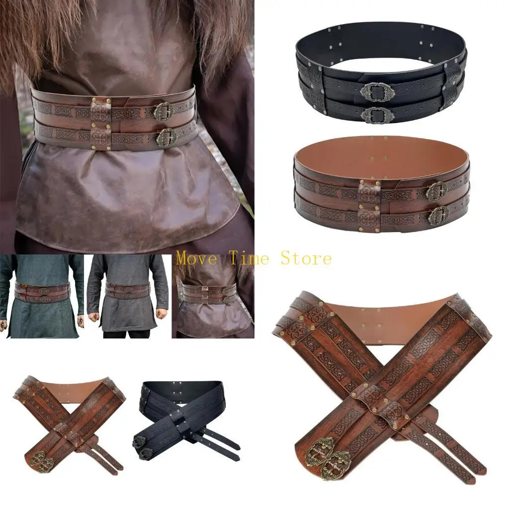 92me Nordic Faux Leather Armors Belt Viking Viking nổi Belt Belt Men Cosplay Knight Corsets Belt Halloween Trang phục