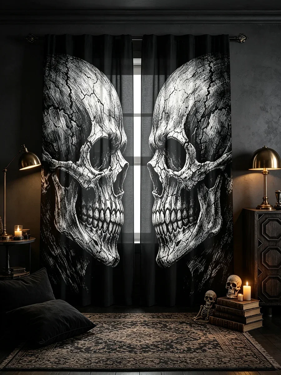 Gothic Skeleton Pair Curtains Dark Moody Aesthetic Home Decor Theater Backdrop Curtain Panels