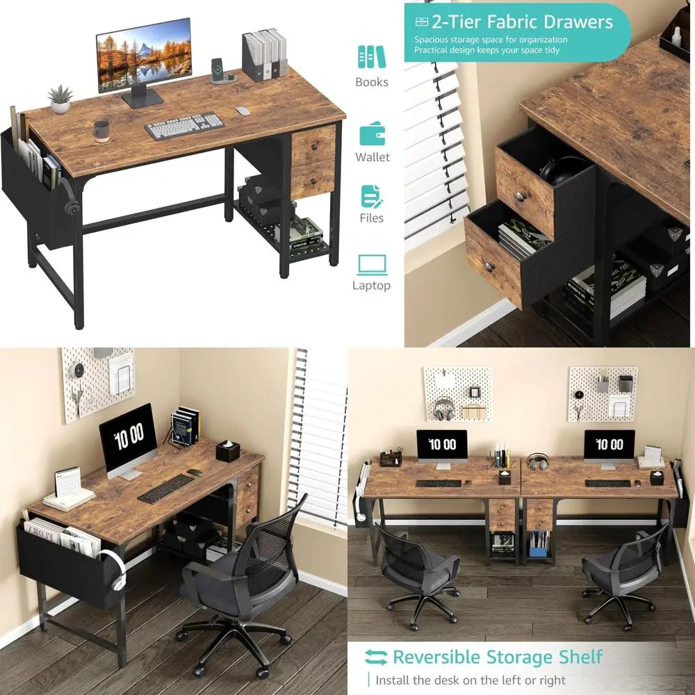 Modern 47 Inch Compact Computer Desk with Fabric Drawers for Home Office, Ideal for Small Spaces and Study Writing Needs