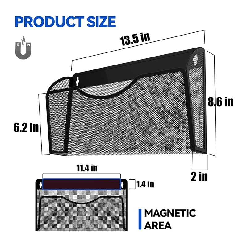 Magnetic File Holder 3 Pockets File Folder Organizer, Office Hanging Magazine Rack For Refrigerator, White Board Durable