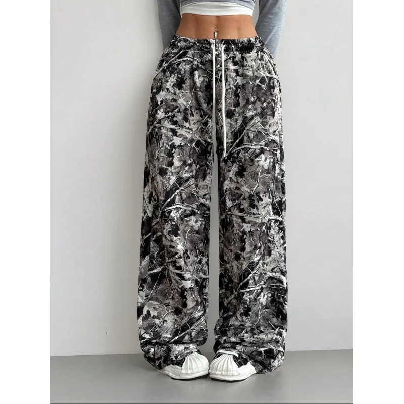 

Plus Size Fashion Women Wide Leg Camo Pants Ladies Casual Lightweight Elastic Waist Camouflage Print Loose Pants