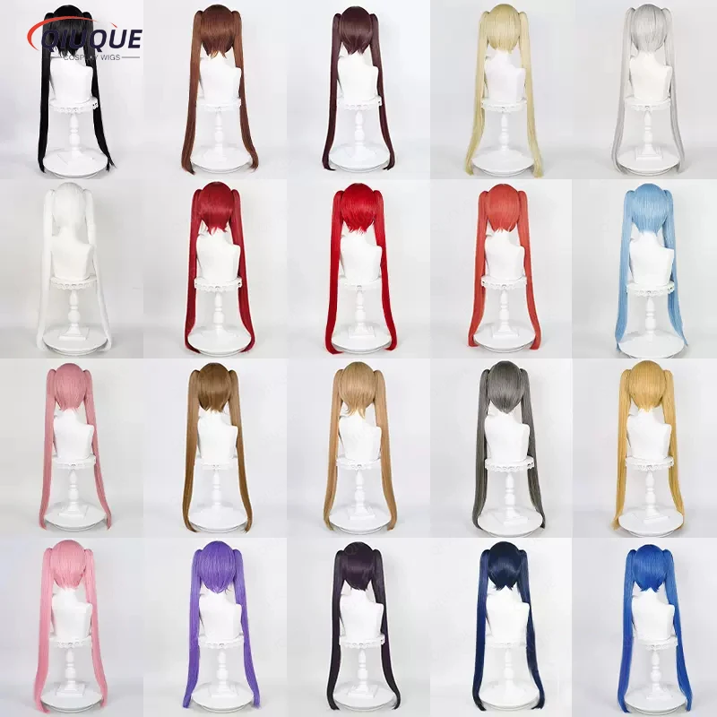 Miku Cosplay Peruca 90cm Longos Rabos De Cavalo Curto Cabelo Liso Tranças Mulheres Universal resistente ao calor peruca de cabelo sintético + peruca Cap