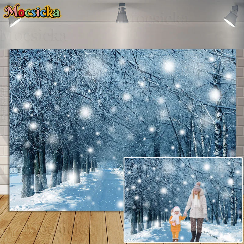 

Winter Forest Snow Scene Backdrops Xmas Kids Portrait Frozen Wonderland Photography Background Tree Landscape Party Decor Props