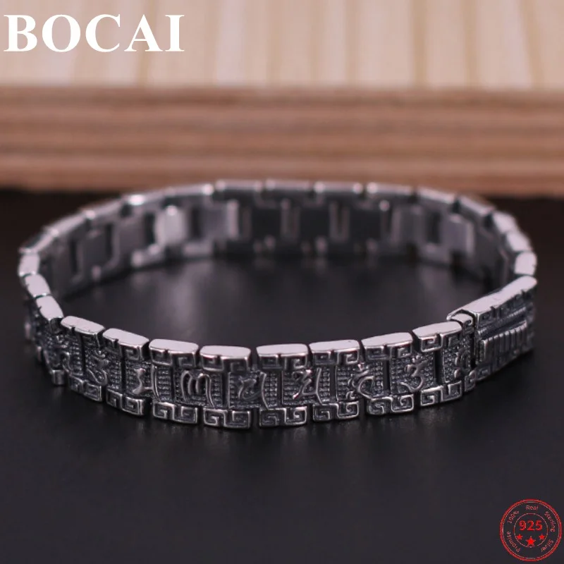 

BOCAI S925 Sterling Silver Bracelets for Women Men Six Words Truth New Fashion Pure Argentum Amulet Jewelry Free Shipping