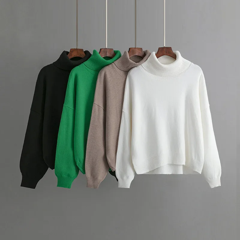 

Blue Autumn Winter Women's Sweater Pullover 2023 Basic Green Turtleneck Oversize Jumper Vintage Knitted Sweaters for Women