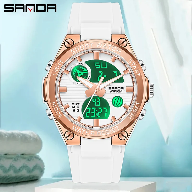 SANDA Fashion LED Luminous Digital Women Watch Sport Casual Wristwatch Girl Outdoors Waterproof Luxury Quartz Women Wristwatches