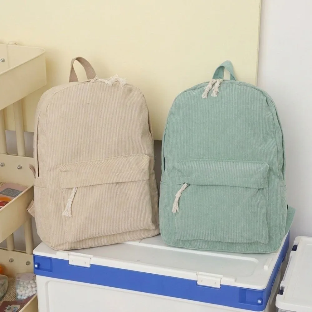Storage Bag Lightweight Corduroy Backpack Solid Color Harajuku Students School Bag College Style Ulzzang Students Daypack Work