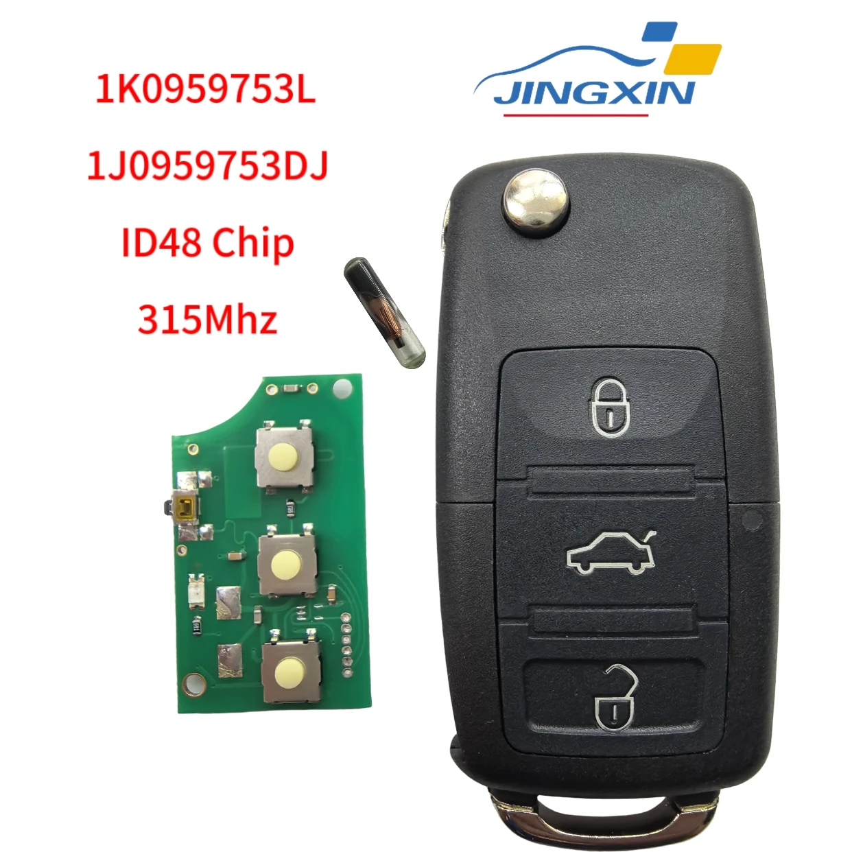 

Jingxin 3 Button Remote Key 315MHz ID48 For VW Golf 4 5 6 Jetta Passat CC Tiguan Polo Beetle Touran 1J0959753DJ 1K0959753L shell