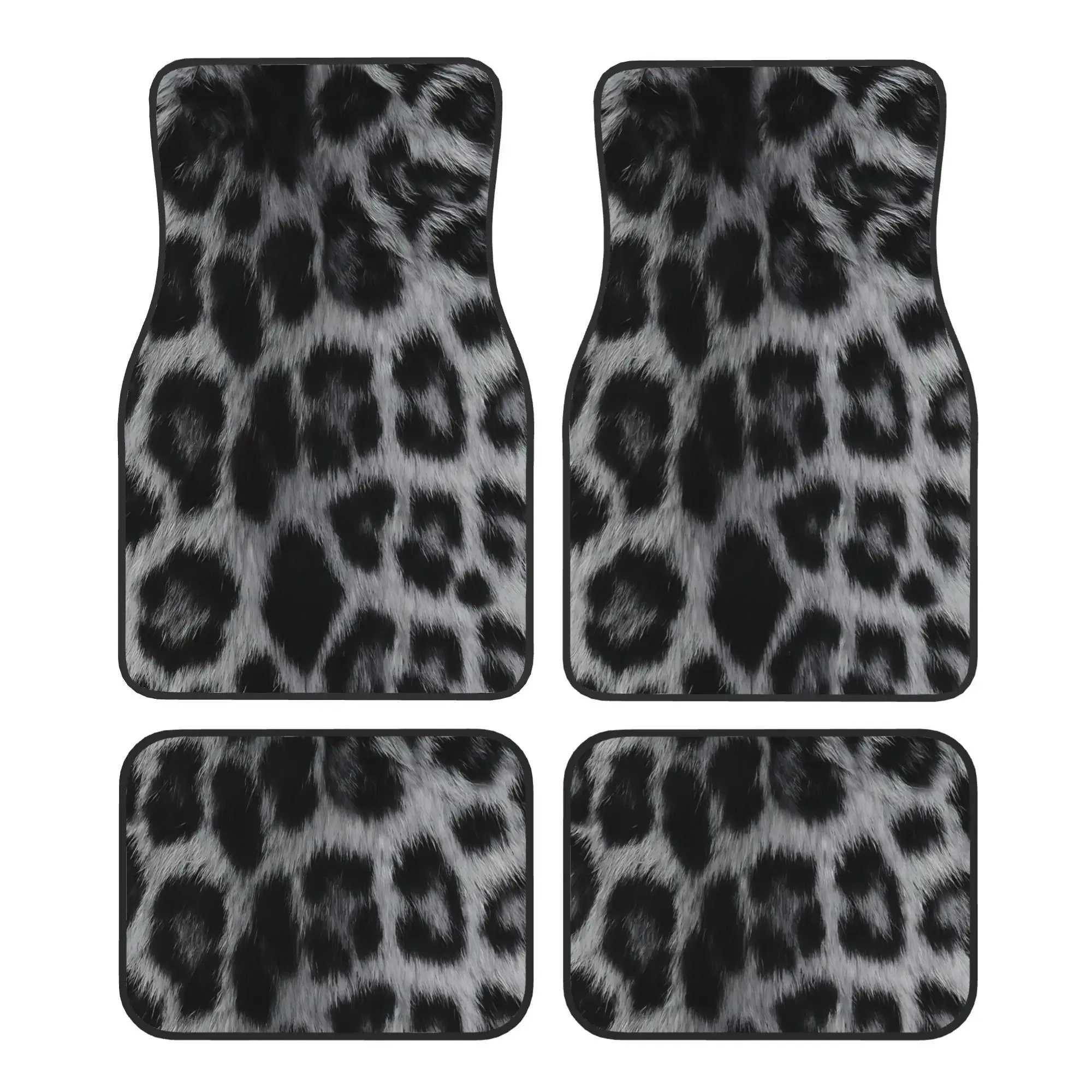 

4pcs Set Leopard Print Polyester Car Mats _ Front And Rear Seat Protectors, Universal Anti-Slip, Easy-to-Clean, For All-Weather
