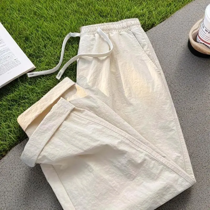 

Мужские летние тонкие брюки из хлопка и льна, прямые свободные длинные брюки из ледяного шелка, повседневные, рабочие, спортивные