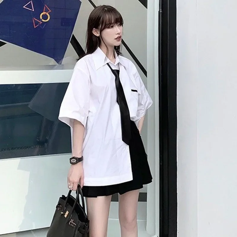 Preppy Style White Women Shirts Harajuku Jk Loose Student Short Sleeve Blouses Woman Fashion School Loose Blusas