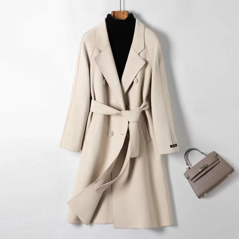 Mirad coat for women 2023 new autumn and winter temperament mid length over the knee Hepburn high-end woolen coat trend