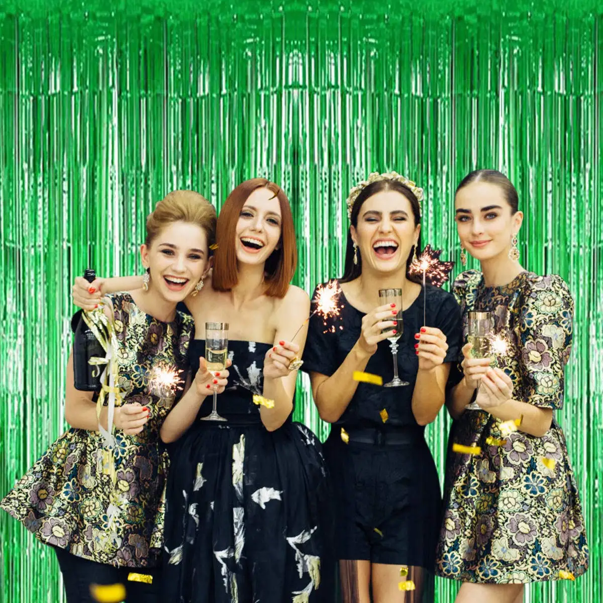 녹색 태슬 레인 커튼, 파티 리본, 세인트 패트릭의 날, 새해 전야, 바 배경 벽 장식에 적합, 2 개