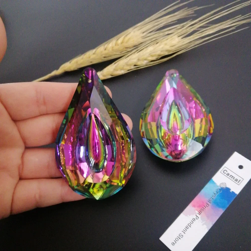 Camal 1pcs 76mm Rainbow SunCatcher Faceted Lute Drop Crystal Pendant Prisms Chandelier Hanging Ornament Fengshui Lamp Parts DIY