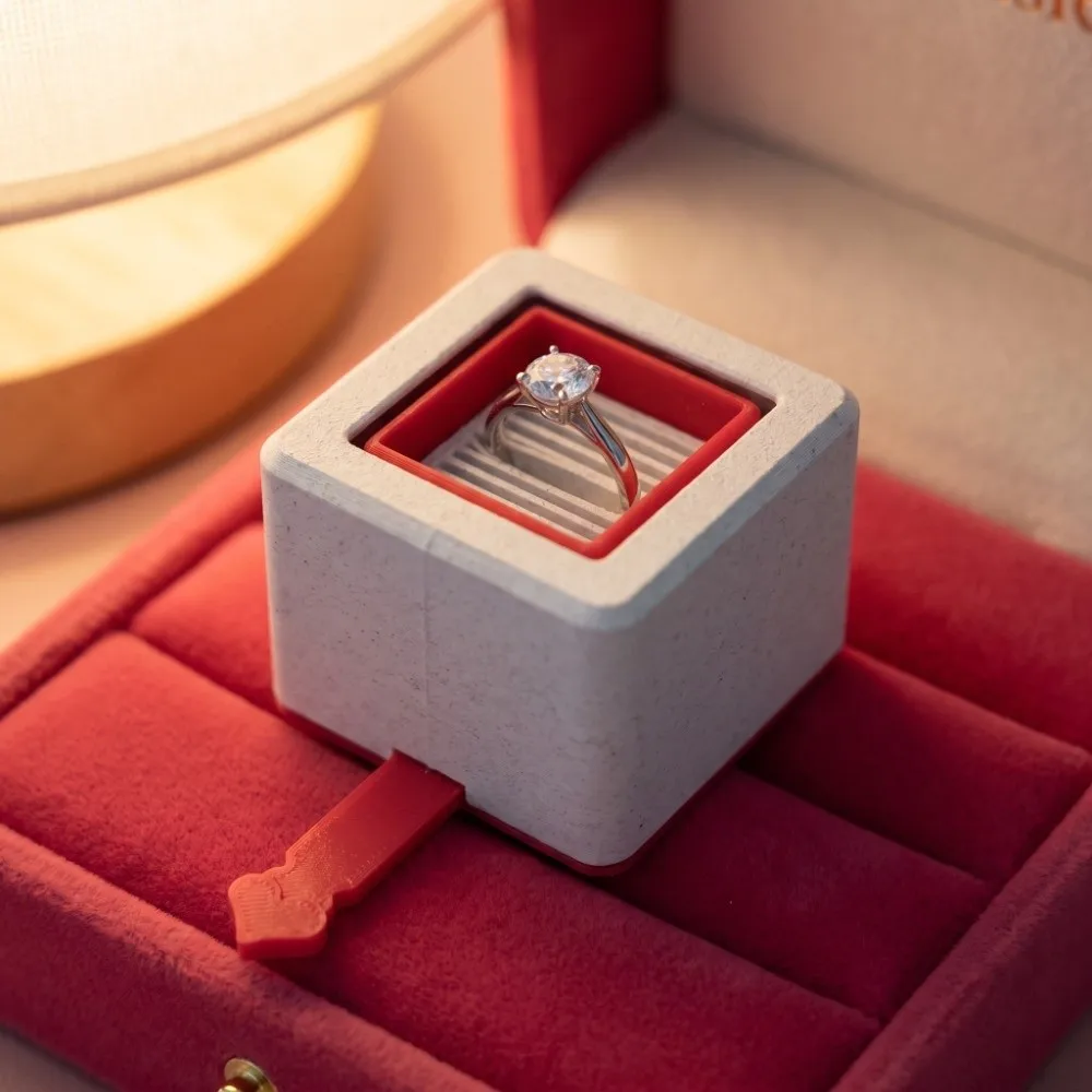 Elegant 3D Printed Creative Flip Ring Box Storage Rotating Pull Out Jewelry Box Romantic Compact Jewelry Packaging Box Birthday
